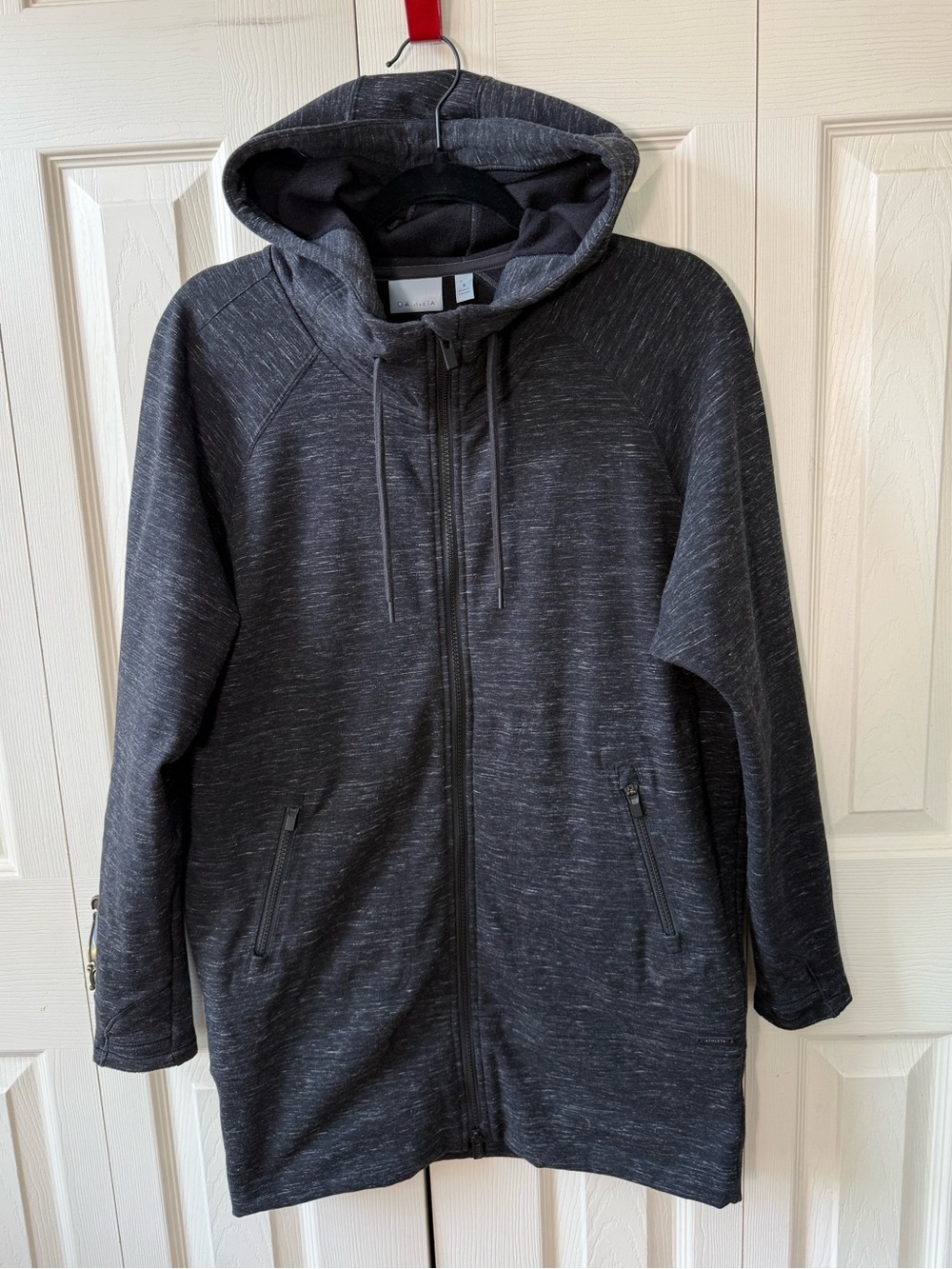 Athleta CYA Long Lined Jacket Women’s Small Gray Heather Hooded Full Zip